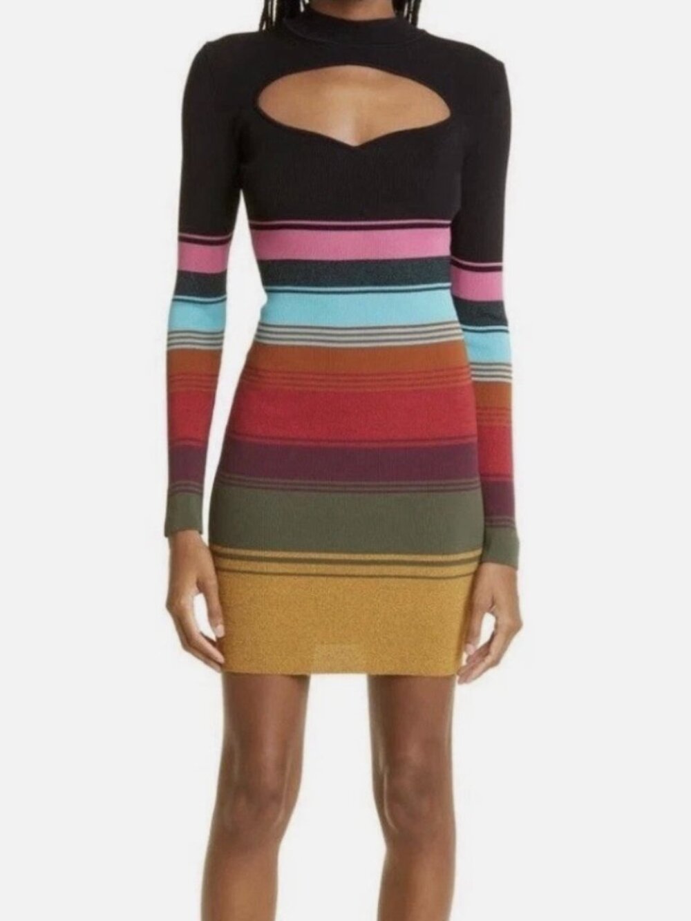 STAUD Clara Striped Cutout Long Sleeve Dress Size M